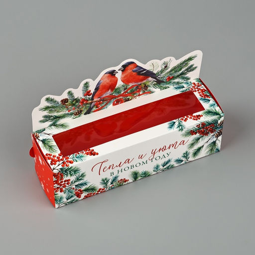 Цена за 5 шт. Коробочка для макарун новогодняя «Снегири», 18×5.5×5.5 см
