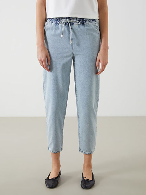Beli Lastikli Mom Fit Kad?n Jean Pantolon