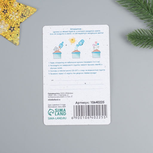 Цена за 2 шт. Открытка для выращивания «Арт Узор. Вырасти сам. С Новым годом!» с семенами, 10×15 см