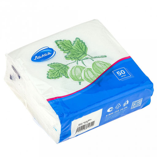 Салфетки бумажные 24х24см Лилия, 1 слойные, 50 штук в упаковке, Вкус лета, Микс: Крыжовник + Клубника (Россия) - Bouquet фото 7