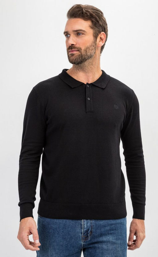 Джемпер мужской с отложным воротником и планкой на пуговицах F221-15-22021 чёрный - Fine joyce фото 3