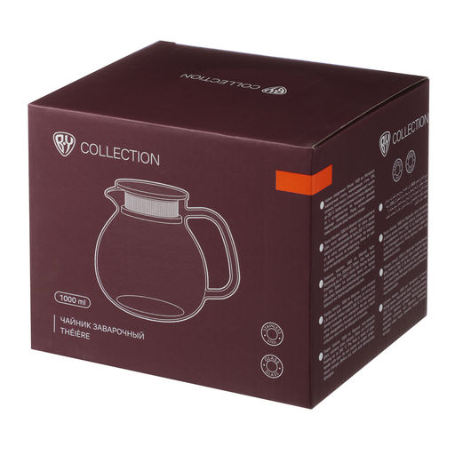 Чайник заварочный 1000мл, Volga жаропрочное стекло BY COLLECTION арт. 850-240