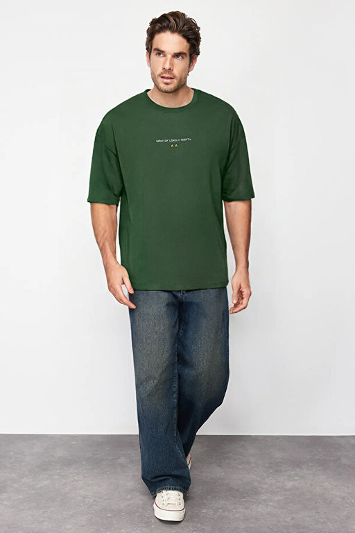 Ye_il Oversize/Geni_ Kesim Bisiklet Yaka K_sa Kol Game Over Bask_l_ T-Shirt TMNSS23TS00247 - Trendyolmilla фото 2