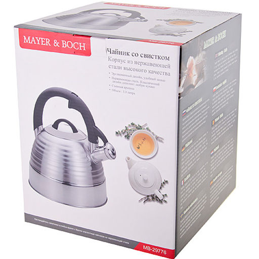 29776 Чайник мет 3 л пласт/руч со свист MB (х12) - Mayer&boch фото 3