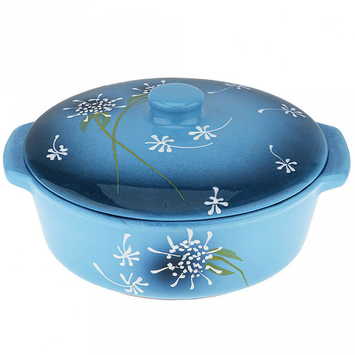 Лоток для запекания керамический "Десерт" 2л, д23,5см, h12,5см, "Расторопша", малый, с ручками, с крышкой (Россия)