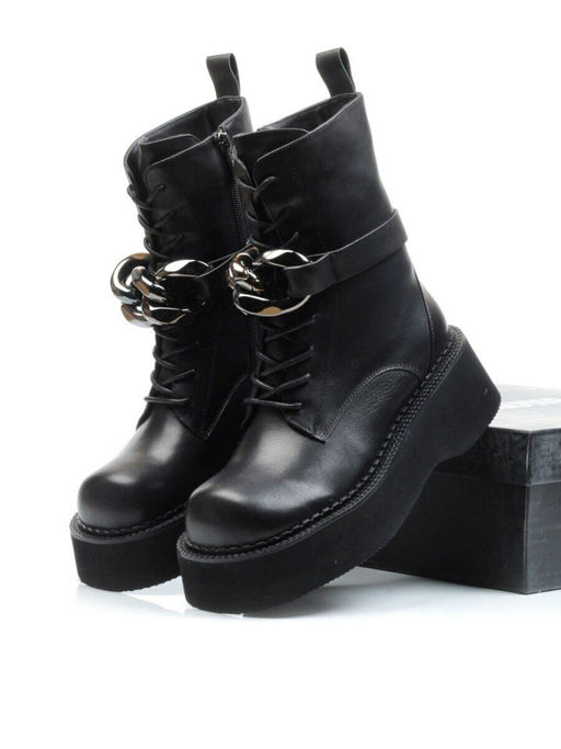 01-CYX03-1 BLACK Ботинки демисезонные женские (натуральная кожа, байка)