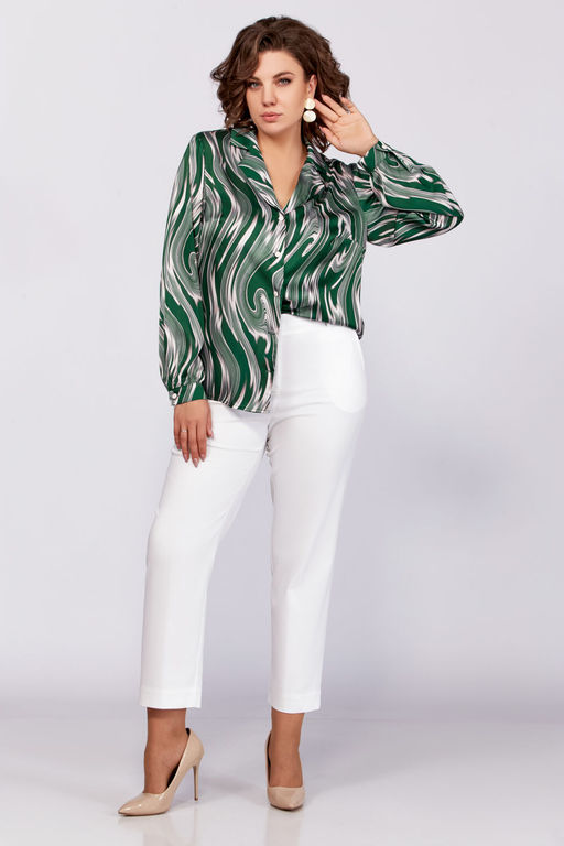 Блуза Swallow 783-Р зеленый+бежевые разводы  фото 5