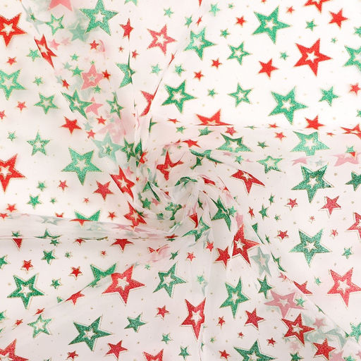 Цена за 214 шт. Ткань для рукоделия и шитья органза, ширина 150 см, звезды