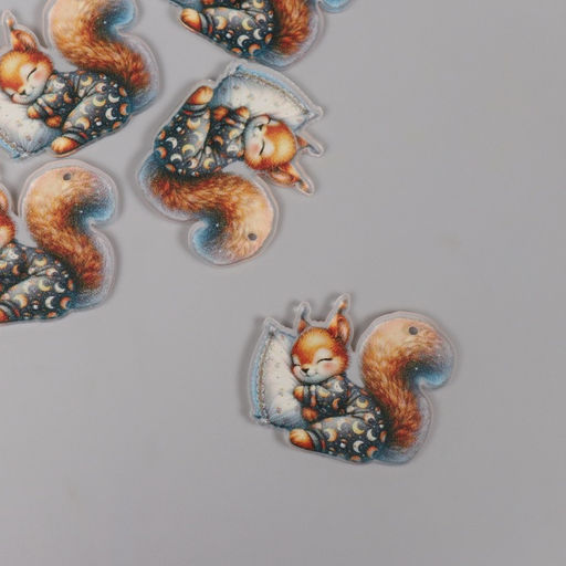 Цена за 5 шт. Декор для творчества акрил «Бельчонок в пижамке сладко спит на подушке», 2.9×3.4×0.3 см