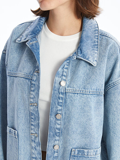 G?mlek Yaka Oversize Kad?n Jean Ceket