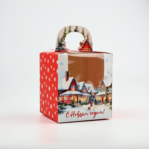 Цена за 2 шт. Коробка подарочная новогодняя складная «Город» 14×16×14 см