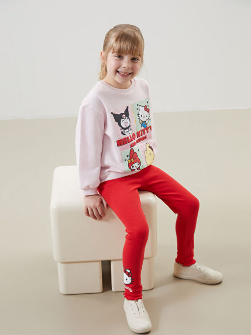 Bisiklet Yaka Hello Kitty Bask?l? K?z ?ocuk Sweatshirt