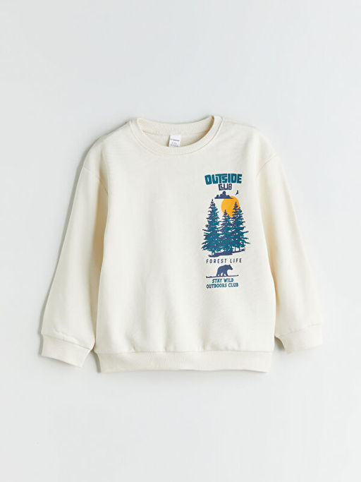 Bisiklet Yaka Bask?l? Erkek ?ocuk Sweatshirt 2li