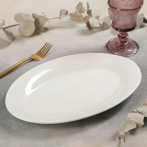 Блюдо Доляна White Label, 30.5×20×3 см, фарфор, овальное, белое