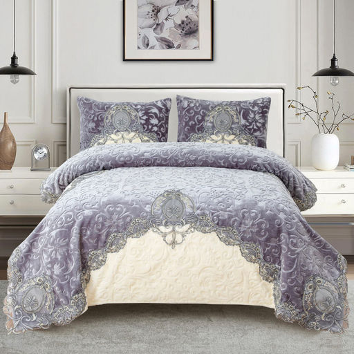 Покрывало Велюровое BELLA HOME Y-03 СЕРЫЙ