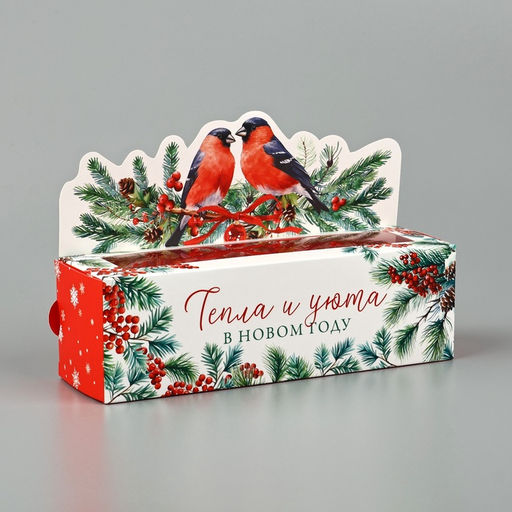 Цена за 5 шт. Коробочка для макарун новогодняя «Снегири», 18×5.5×5.5 см