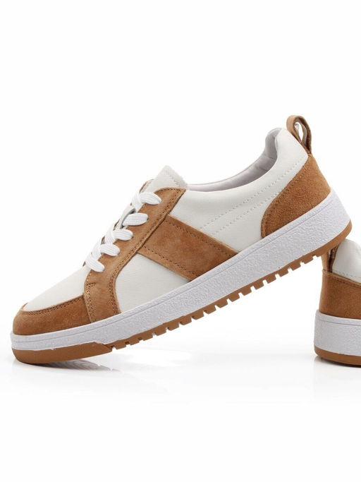 03-C934-5 WHITE/BROWN Кеды кожаные женские (натуральная кожа, натуральная замша)