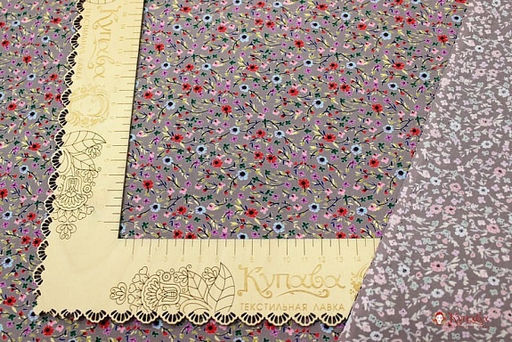 Штапель Премиум Цветочная мириада цв.кофейно-серый, ш.1.45м, вискоза-100%, 120гр/м.кв - Купава фото 2