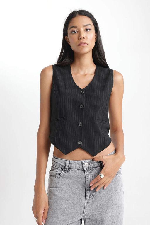 Полосатый блейзер приталенного кроя - Defacto фото 4