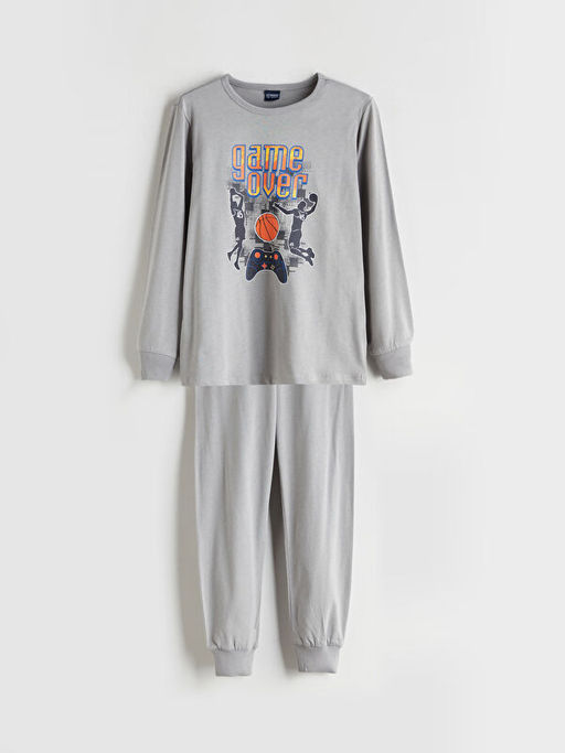 Bisiklet Yaka Bask?l? Erkek ?ocuk Pijama Tak?m?