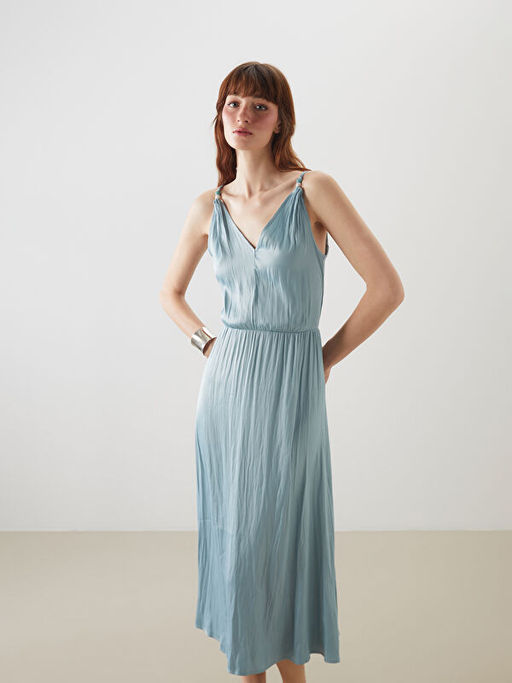 V Yaka Ask?l? Saten Elbise