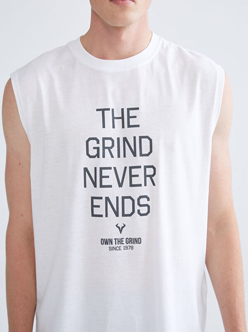 Bisiklet Yaka Bask?l? Erkek Kolsuz Ti??rt