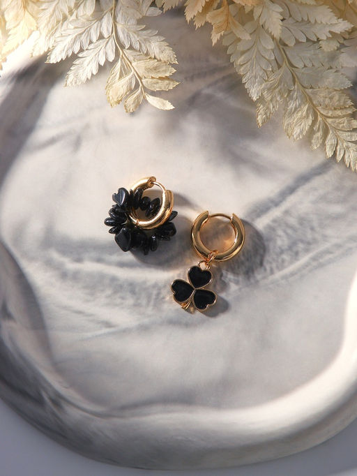 Серьги со съёмным элементом «Трансформер» клевер-сердце, цвет чёрный в золоте