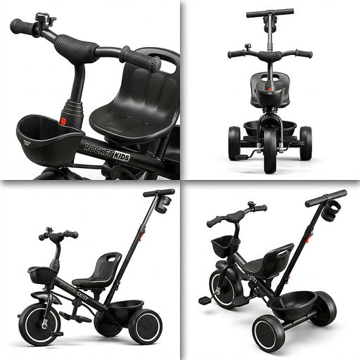 Велосипед трехколесный Rocket 107NEW, колеса EVA 10"/8", цвет черный