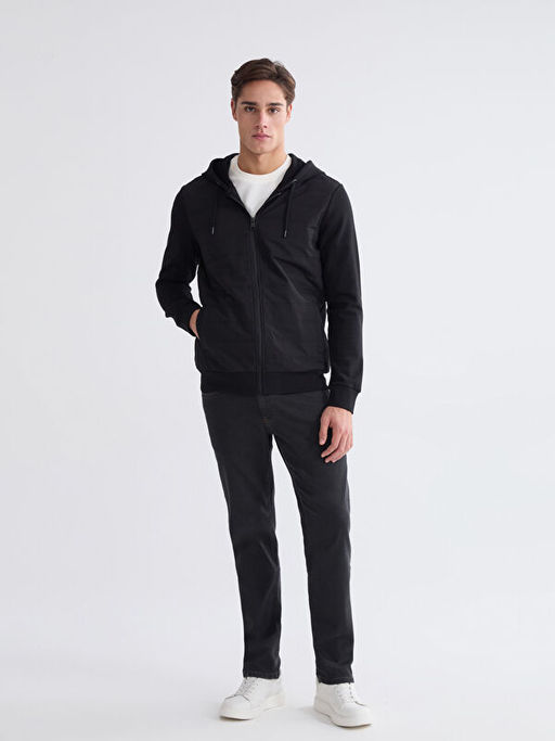 Kap??onlu Erkek Kal?n Fermuarl? Sweatshirt