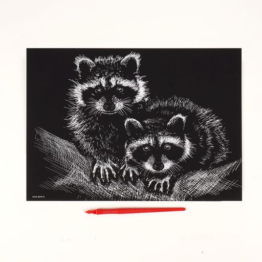 Гравюра Еноты с металлическим эффектом серебро А4 - Школа талантов фото 3