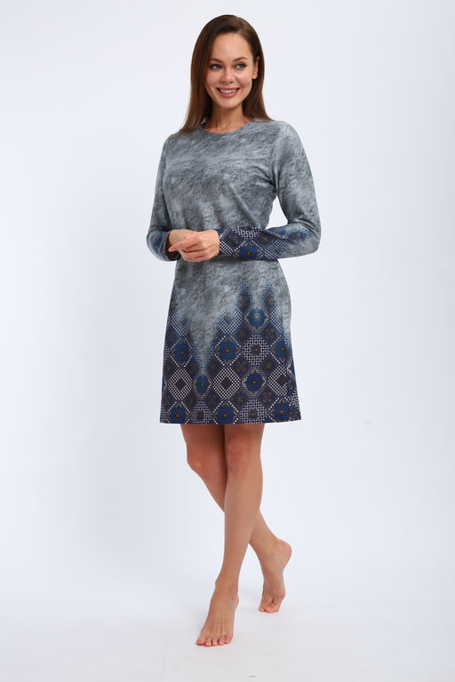 Ночная сорочка из интерлока длинный рукав купон Соня серо-голубой