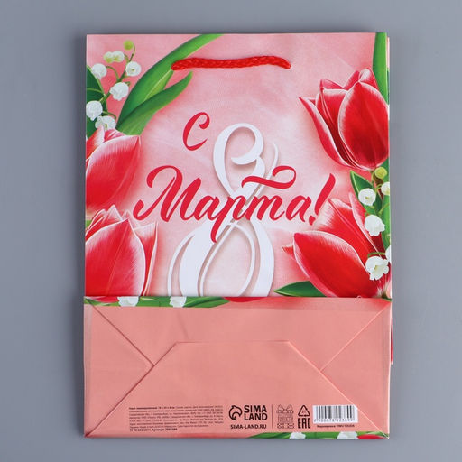 Цена за 2 шт. Пакет подарочный ламинированный, упаковка, «8 марта», MS 18×23×8 см
