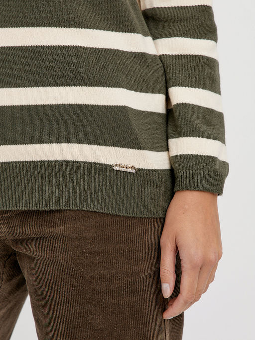 джемпер женский в цвете хаки с полосками молочного цвета - Glenfield фото 5
