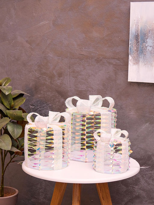 Фигура световая «Подарки цилиндр серые», 25×20×15 см, 90 LED, батарейки ААх8 (не в компл.), свечение тёплое белое