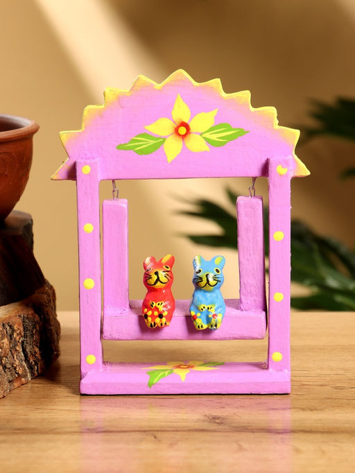 Сувенир Зайки на качелях, 11?5.4?14.4 см, дерево, сиреневый