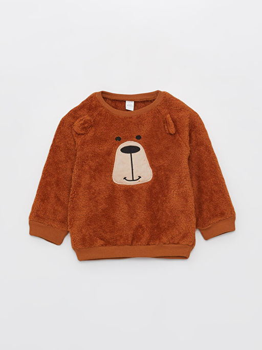 Bisiklet Yaka Uzun Kollu Nak??l? Pel?? Erkek Bebek Sweatshirt ve E?ofman Alt? - Waikiki фото 2