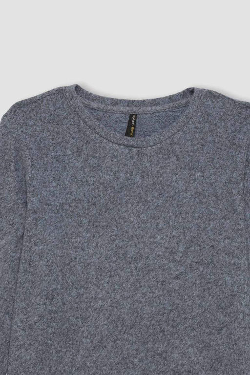 Женская повседневная базовая однотонная футболка с круглым вырезом и длинными рукавами обычного кроя - Defacto фото 2