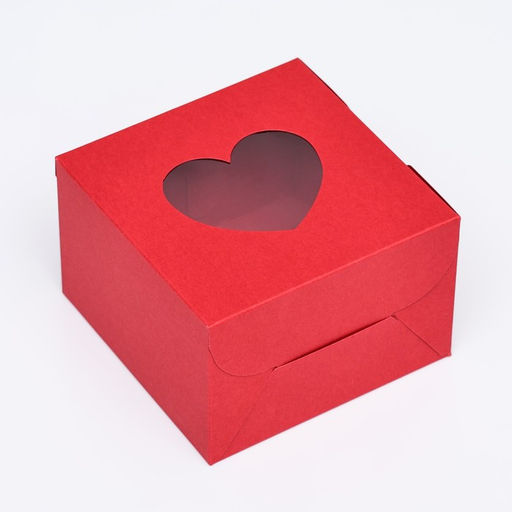 Цена за 4 шт. Коробка сборная подарочная, красная, с фигурным окном «Сердце», 10×10×6.5 см