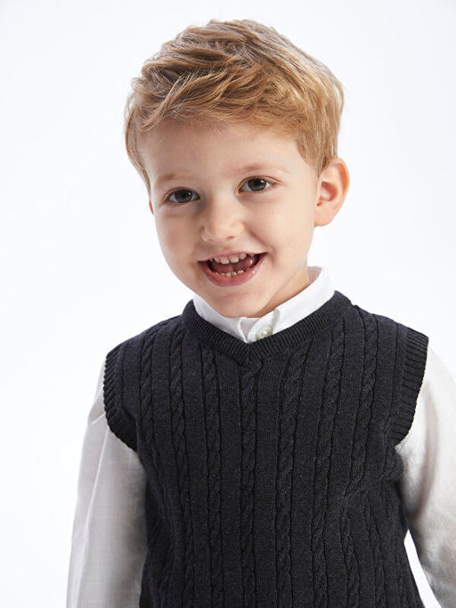 V Yaka Basic Erkek Bebek Triko S?veter - Waikiki фото 3