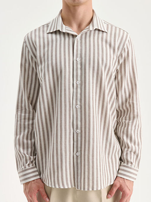 Regular Fit Uzun Kollu ?izgili Erkek G?mlek