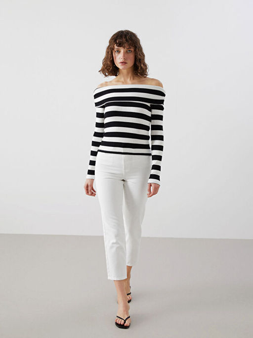 Kay?k Yaka Renk Bloklu Kad?n Body