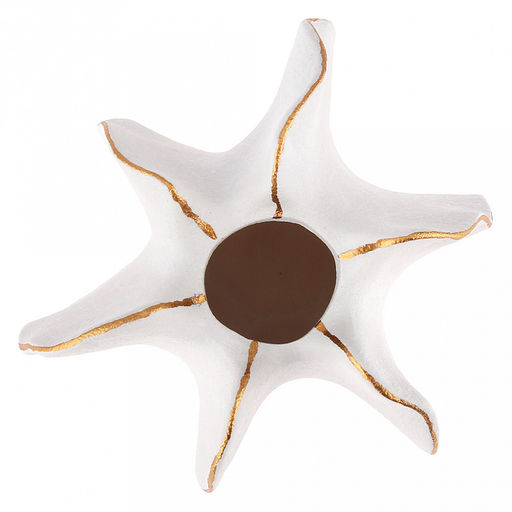 Ваза керамическая "Карамбола" 320мл, 13,2х13см h12,5см, д/горла - 3,3см, фактурный глянец, цвет - белый с золотом, в коробке (Китай)