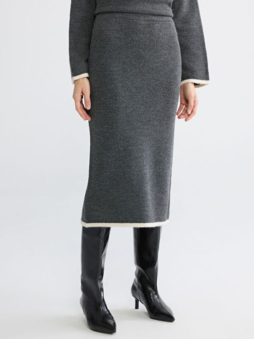 Beli Lastikli Y?rtma?l? Triko Kalem Etek