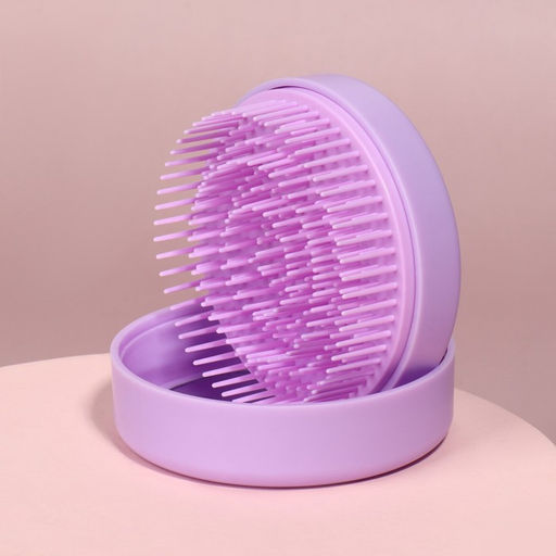 Расчёска массажная, круглая, складная, с зеркалом, d=7.5 см, в коробке, сиреневая