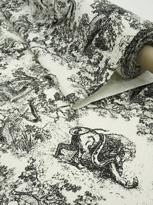 Муслин двухслойный с эф.жатости Туаль де Жуи-Дикий мир цв.черный, ш.1.4м, хлопок-100%, 120гр/м.кв