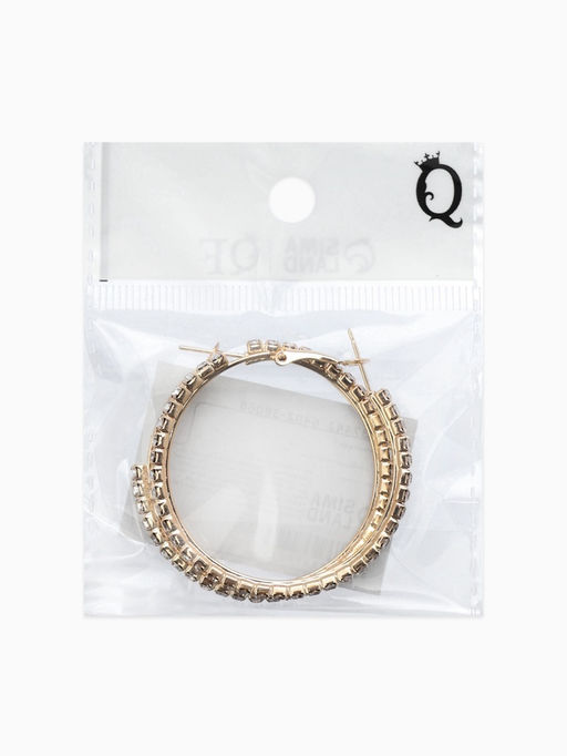 Серьги-кольца со стразами d=4,5см, цвет белый в золоте