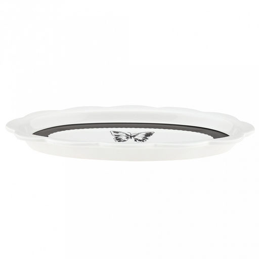 "Махаон" Блюдо фарфоровое 285х165х25мм, 300мл, овальное, волнистый край, с деколью, черный/белый, в коробке (Китай)