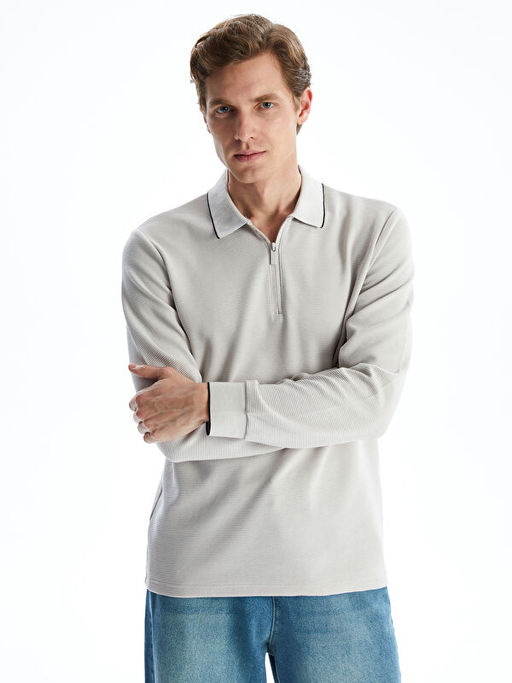 Polo Yaka Uzun Kollu Erkek Sweatshirt
