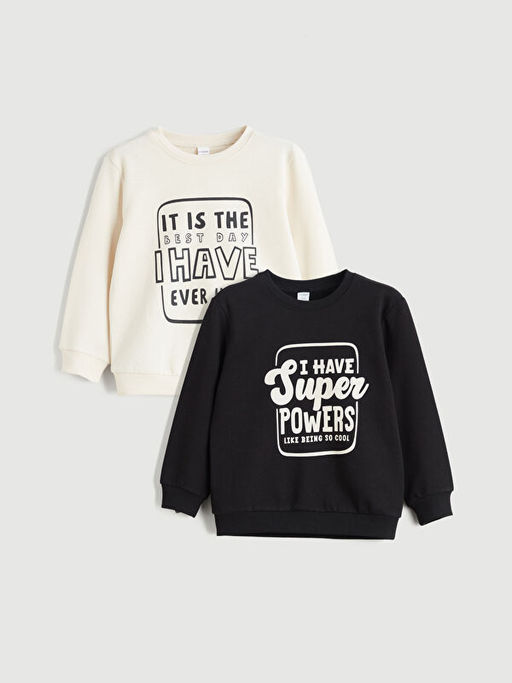 Bisiklet Yaka Erkek ?ocuk Sweatshirt 2li