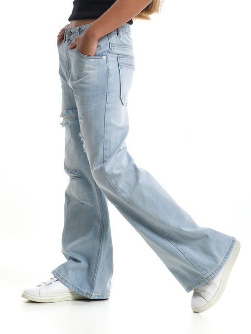 Джинсы клеш рваные для весны и лета 33-1053 св.голубой - Mini maxi фото 24